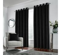 Luxury Enhanced Living Black Velvet, Supersoft, 100% Blackout, Thermal Pair Of Curtains With Eyelet Top - 66 X 54 Inch (168X137Cm)