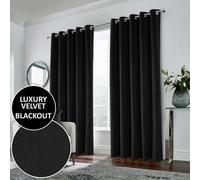 Enhanced Living Black Velvet, Supersoft, Blackout, Thermal Pair of Curtains with Eyelet Top - 100% Blackout, Energy Saving, Noise Reducing, Thermal Curtain 46 x 54 inch (117x137cm)