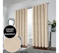 Enhanced Living Hampton Blackout Velvet Curtains Cream 90x108 (229x275cm)