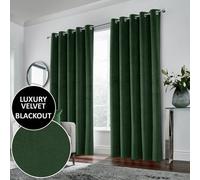 Luxury Enhanced Living Green Velvet, Supersoft, 100% Blackout, Thermal Pair Of Curtains With Eyelet Top - 90 X 72 Inch (229X183Cm)