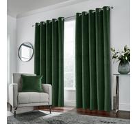 Luxury Enhanced Living Green Velvet, Supersoft, 100% Blackout, Thermal Pair Of Curtains With Eyelet Top - 66 X 72 Inch (168X183Cm)