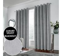 Enhanced Living Grey Velvet, Supersoft, Blackout, Thermal Pair of Curtains with Eyelet Top - 100% Blackout, Energy Saving, Noise Reducing, Thermal Curtain 46 x 54 inch (117x137cm)