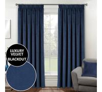 Enhanced Living Oxford Navy Thermal Blackout Pencil Pleat Velvet Curtains 229 x 183cm - Blue - Wilko