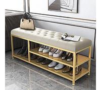 Luxury Entryway Bench with Boot Storage Padded Shoe Stool & Rack Beige Leather Shoe Cabinet 120x35x45cm (47x14x18in) - Stylish nizer for Shoes & Entryway Decor