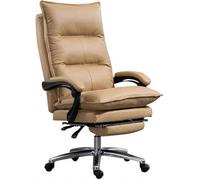 Luxury Ergonomic Genuine Leather Office Chair with Retractable Footrest Fully Reclining High Back Executive Computer Chair for Ultimate Comfort & Support - Perfect for Boss & Task Use