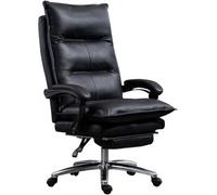 Luxury Ergonomic Office Chair - Genuine Leather Executive Computer Chair with Retractable Footrest Fully Reclining High Back Swivel Boss Task Chair for Ultimate Comfort