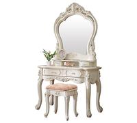 Luxury European Style Makeup Vanity Set with Cushioned Stool 4 Drawer Dressing Table Bedroom Furniture for Her Elegant Mirror Ensemble