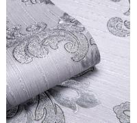 Luxury Exclusive Majestic Diamond Damask Textured Glitter Silver Wallpaper Z304
