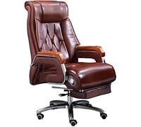 Luxury Executive Office Chair - Big Tall Swivel PU Leather with Wooden Armrests and Retractable Footrest, Reclining Design for Ultimate Comfort