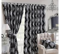 Luxury Eyelet Curtains Pair - Emma Black - Thermal Blackout Heavyweight Drapes for Living Room & Bedroom - 90" x 72"(229x183cm)
