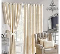 Luxury Eyelet Curtains Pair - Irene Beige - Thermal Blackout Heavyweight Drapes for Living Room & Bedroom - 66" x 90"(168x229cm)