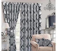 Luxury Eyelet Curtains Pair - Irene Black - Thermal Blackout Heavyweight Drapes for Living Room & Bedroom - 66" x 90"(168x229cm)