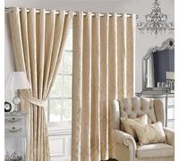 Luxury Eyelet Curtains Pair - Lucy Beige - Thermal Blackout Heavyweight Drapes for Living Room & Bedroom - 66" x 90"(168x229cm)