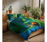 Luxury Fantasy Style Printed Single Duvet Cover Set - Reversible, Game Art Cute Snail Leaves Soft and Breathable Quilt Cover with Pillowcases Easy Care Bedding Set for All Seasons