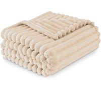 Luxury Faux Fur Ribbed Throw Blanket Large 150x200cm, Soft Warm Teddy Fleece Throw for Sofa & Bed, Cosy Winter Blanket for Bedroom & Living Room Décor - Machine Washable (Cream)