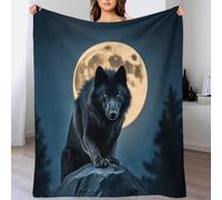 Luxury Faux Fur Throw Blanket Black Wolf Print, Non Shedding Sherpa Full Moon Blankets 50x60inch(127x152cm) Super Soft Fluffy Thick Warm Throw Home Decor for Couch Bed Sofa
