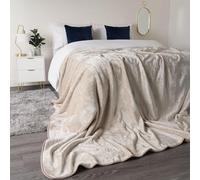 Luxury Faux Fur Throw Over Sofa Bed Mink Soft Warm Fleece Blanket (Beige/Mink, Double 150cm x 200cm)