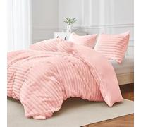 Luxury Faux Rabbit Fur Duvet Cover Set - Ultra Soft, Plush & Warm Bedding, Pink Stripe - Winter Comfort, Machine Washable Faux Fur, Available in Single, Double & King (Double) (Single)