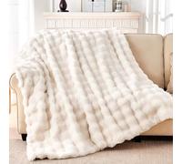 Luxury Faux Rabbit Fur Throw Blanket, Soft Bubble Fluffy Blanket Cozy Fuzzy Throw Blankets for Bed Sofa Couch, Decorative Thick Warm Plush Fuzzy Elegant Soft Mink Blanket (60" x 80",Cream White)