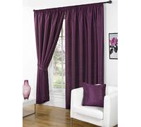Luxury Faux Silk Slubbed Aubergine Fully Lined Readymade Curtain Pair 66x90in(167x228cm) Including One Pair Of Co-Ordinating Tiebacks.
