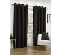 Luxury Faux Silk Slubbed Black Eyelet Fully Lined Readymade Curtain Pair 66x90in(167x228cm)