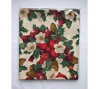 Luxury Festive & Christmas Tablecloth by CHEFS & CO | Rectangular 53x67in (135x170cm) | Holiday Cotton-Polyester Blend | Features Apples, Pears, Pinecones, Blossoms & Red Star Bow Design