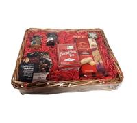 Luxury Festive Food Hamper with Fine Breakfast Tea, Classic Shortbread Fingers, Luxury Matured Pudding, Fruit Preserves Gift Basket for Seasonal Sharing