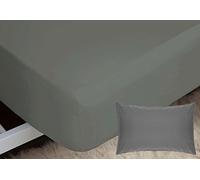 Luxury Fitted Bed Sheet With Matching FREE 2 X PILLOW CASE Plain Dyed Poly Cotton Percale Easy Care Bed Sheet Genuine 50% cotton 50% polyester (Single, Grey)