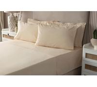 Luxury Fitted Bed Sheet With Matching FREE 2 X PILLOW CASE Plain Dyed Poly Cotton Percale Easy Care Bed Sheet Genuine 50% cotton 50% polyester (Double, Cream)