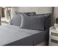 Luxury Fitted Bed Sheet With Matching FREE 2 X PILLOW CASE Plain Dyed Poly Cotton Percale Easy Care Bed Sheet Genuine 50% cotton 50% polyester (Double, Grey)
