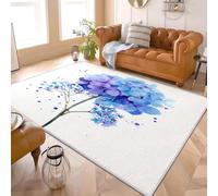 Luxury Flannel Living Room Rug 60x90 cm Floral Watercolor Theme Machine Washable Low Pile Anti-Slip Print Area Rug Blue-Purple Ultra Soft Carpet for Bedroom Living Room, Kids Room