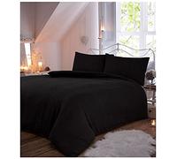 Luxury Flannel Plain Duvet Cover with Pillow Case, 100% Brushed Cotton Easy Care Quilt Set, Premium Soft & Cosy Bed Linen, Black, Single Size Bedding