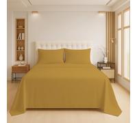 Luxury Flat Sheet Polycotton Plain Dyed Easy-care Non-Iron Bedsheets Parcale Wrinkle-resistant polycotton fabric (50% cotton 50% polyester) (Mustard, Single)