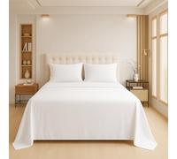 Luxury Flat Sheet Polycotton Plain Dyed Easy-care Non-Iron Bedsheets Parcale Wrinkle-resistant polycotton fabric (50% cotton 50% polyester) (White, Double)
