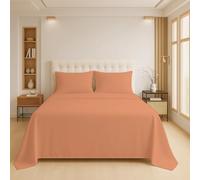 Luxury Flat Sheet Polycotton Plain Dyed Easy-care Non-Iron Bedsheets Parcale Wrinkle-resistant polycotton fabric (50% cotton 50% polyester) (Peach, Double)