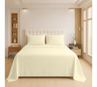 Luxury Flat Sheet Polycotton Plain Dyed Easy-care Non-Iron Bedsheets Parcale Wrinkle-resistant polycotton fabric (50% cotton 50% polyester) (Cream, King)