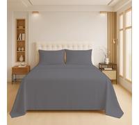 Luxury Flat Sheet Polycotton Plain Dyed Easy-care Non-Iron Bedsheets Parcale Wrinkle-resistant polycotton fabric (50% cotton 50% polyester) (Gray, Double)