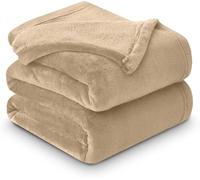 Luxury Fleece Throw Faux Fur Over Sofa Bed Blankets - 100% Polyester, Ultra Soft Large Size Warm Cosy Plain Winter Blanket for Bed Settee Couch Throws (Biscuit, King - 200 x 240cm)