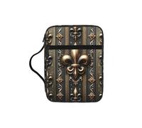 Luxury-Fleur-De-Lis-Bronze Bible Cover Case with Handle, Water-Resistant Oxford Fabric Bible Bag Organizer with Zipper Pockets for Church