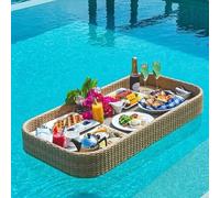 Luxury Floating Serving Tray For Pool Rattan Rectangle Floating Pool Trays For Sandbars, Spas, Bath, And Parties For Pools Serving Drinks, Brunch, Food On The Water