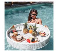 Luxury Floating Serving Tray Pool Tray Table, Floating Serving Tray Table and Bar, Rattan Floating Tray for Pool Serving Drink, Yellow Waterproof Floating Breakfast Tray (White 60x15cm)