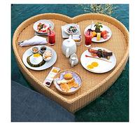 Luxury Floating Serving Tray Pool Tray Table, Heart-Shaped Rattan Refreshment Tray, 85X82X15M Swimming Pool Floating Breakfast Tray Swimming Pool Floats Durable