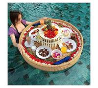 Luxury Floating Serving Tray Pool Tray Table, Pe Rattan Floating Tray, Round Coffee Floating Food Tray for Pool, Floating Serving Tray, Floating Breakfast Tray for Pool Serving Dri