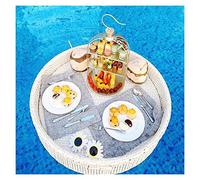 Luxury Floating Serving Tray Pool Tray Table, Round Rattan Floating Breakfast Tray, 60 * 60 * 20Cm White Stylish Floating Serving Trays Table Bar, Pool Serving Trays For Swimming Spas