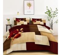 Luxury Floral Color Block Patterns Premium Reversible Duvet Set - Modern Printed Bedding - Soft & Hypoallergenic Coverless Duvet - Stylish Double-Sided Design for Bedroom Decor, 240 x 260 cm, Beige