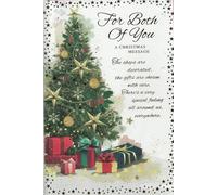 Luxury ‘For Both Of You’ Christmas Card - Large 24 x 16 cm - Traditional Tree & Presents, Red Glitter Finish - With Verse Inside - Quality Envelope - Festive Couple Xmas Card (UK)