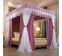 Luxury Four Poster Bed Canopy Net Double Layer Princess Curtains King Size Bed with Frame Blackout Curtains Elegant Queen's Bed Curtain