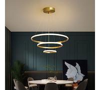Luxury Foyer Lighting Fixture High Ceiling Hanging Dining Room Contemporary LED Pendant Light Fixtures 3-Ring Flush Mount Ceiling Dimmable Modern LED Droplight for Dining Room