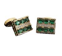Luxury French Cufflink For Mens Business Shirt Decoration Crystal Buttons(Green)