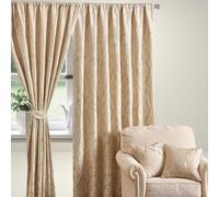Luxury Full Line Heavy Jacquard Curtains with Tie Backs - Pencil Pleat Curtains for Living Room, Bedroom, or Office - Elegant and Premium Design - Beige - 90x72
